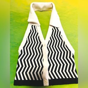 Black and Cream Zig Zag Halter Botton Down Top